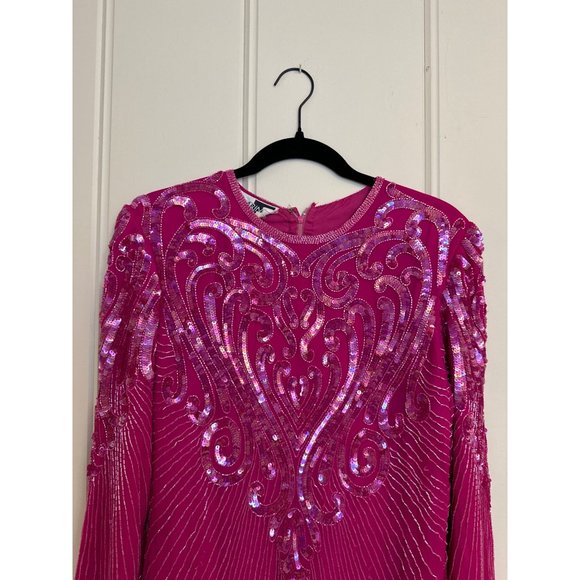 Vintage Carina Pink Silk Hand-Beaded Dress XL See Measurements Glam Hollywood - Picture 3 of 16